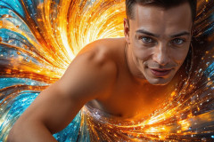 Photos of Sexy Men Playing with Colorful Fluid Art in Motion