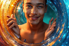 Photos of Sexy Men Playing with Colorful Fluid Art in Motion