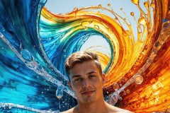 Photos of Sexy Men Playing with Colorful Fluid Art in Motion