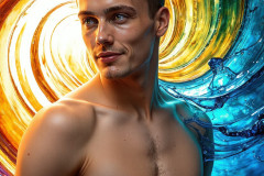 Photos of Sexy Men Playing with Colorful Fluid Art in Motion
