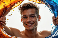 Photos of Sexy Men Playing with Colorful Fluid Art in Motion