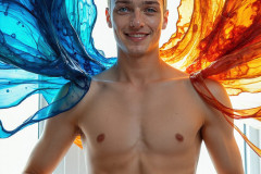 Photos of Sexy Men Playing with Colorful Fluid Art in Motion