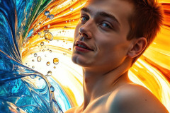 Photos of Sexy Men Playing with Colorful Fluid Art in Motion
