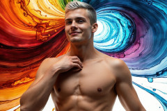 Photos of Sexy Men Playing with Colorful Fluid Art in Motion