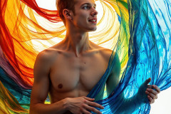 Photos of Sexy Men Playing with Colorful Fluid Art in Motion