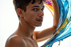 Photos of Sexy Men Playing with Colorful Fluid Art in Motion