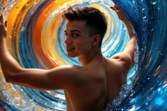 Photos of Sexy Men Playing with Colorful Fluid Art in Motion