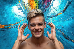Photos of Sexy Men Playing with Colorful Fluid Art in Motion