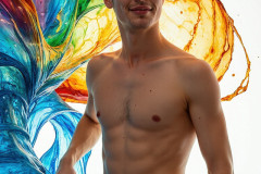 Photos of Sexy Men Playing with Colorful Fluid Art in Motion