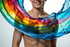 Photos of Sexy Men Playing with Colorful Fluid Art in Motion