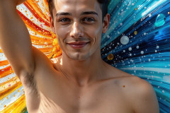Photos of Sexy Men Playing with Colorful Fluid Art in Motion