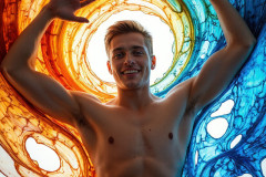 Photos of Sexy Men Playing with Colorful Fluid Art in Motion