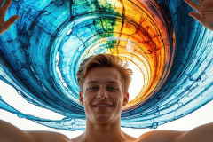 Photos of Sexy Men Playing with Colorful Fluid Art in Motion