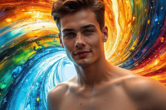Photos of Sexy Men Playing with Colorful Fluid Art in Motion
