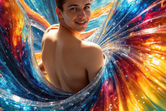 Photos of Sexy Men Playing with Colorful Fluid Art in Motion