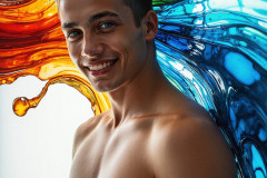 Photos of Sexy Men Playing with Colorful Fluid Art in Motion