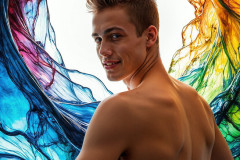 Photos of Sexy Men Playing with Colorful Fluid Art in Motion
