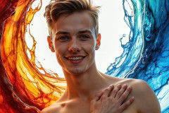 Photos of Sexy Men Playing with Colorful Fluid Art in Motion