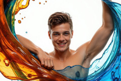 Photos of Sexy Men Playing with Colorful Fluid Art in Motion