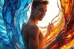 Photos of Sexy Men Playing with Colorful Fluid Art in Motion