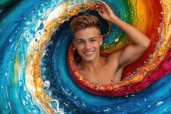 Photos of Sexy Men Playing with Colorful Fluid Art in Motion