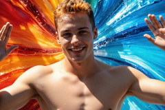 Photos of Sexy Men Playing with Colorful Fluid Art in Motion
