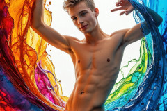 Photos of Sexy Men Playing with Colorful Fluid Art in Motion