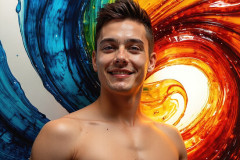 Photos of Sexy Men Playing with Colorful Fluid Art in Motion