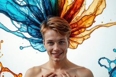 Photos of Sexy Men Playing with Colorful Fluid Art in Motion