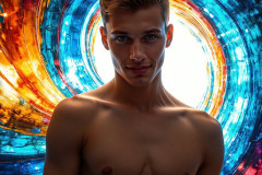 Photos of Sexy Men Playing with Colorful Fluid Art in Motion