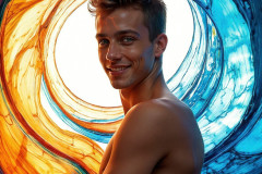 Photos of Sexy Men Playing with Colorful Fluid Art in Motion