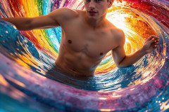 Photos of Sexy Men Playing with Colorful Fluid Art in Motion