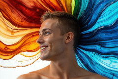 Photos of Sexy Men Playing with Colorful Fluid Art in Motion