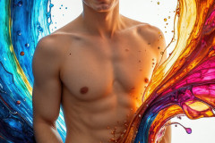 Photos of Sexy Men Playing with Colorful Fluid Art in Motion