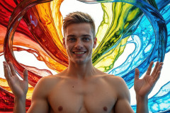 Photos of Sexy Men Playing with Colorful Fluid Art in Motion