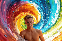Photos of Sexy Men Playing with Colorful Fluid Art in Motion