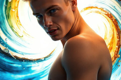 Photos of Sexy Men Playing with Colorful Fluid Art in Motion