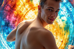 Photos of Sexy Men Playing with Colorful Fluid Art in Motion