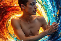 Photos of Sexy Men Playing with Colorful Fluid Art in Motion