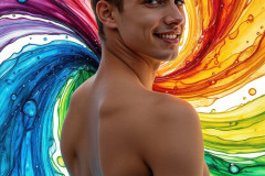 Photos of Sexy Men Playing with Colorful Fluid Art in Motion