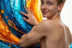 Photos of Sexy Men Playing with Colorful Fluid Art in Motion