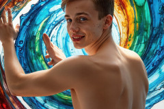 Photos of Sexy Men Playing with Colorful Fluid Art in Motion