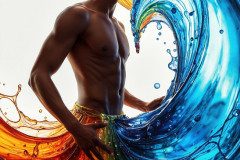 Photos of Sexy Men Playing with Colorful Fluid Art in Motion