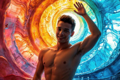 Photos of Sexy Men Playing with Colorful Fluid Art in Motion