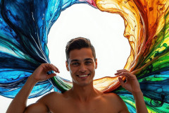Photos of Sexy Men Playing with Colorful Fluid Art in Motion