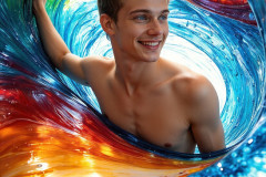 Photos of Sexy Men Playing with Colorful Fluid Art in Motion