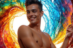 Photos of Sexy Men Playing with Colorful Fluid Art in Motion