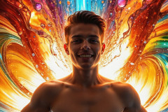 Photos of Sexy Men Playing with Colorful Fluid Art in Motion