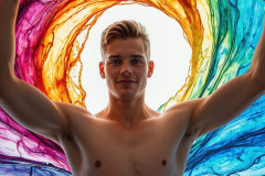Photos of Sexy Men Playing with Colorful Fluid Art in Motion