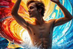 Photos of Sexy Men Playing with Colorful Fluid Art in Motion